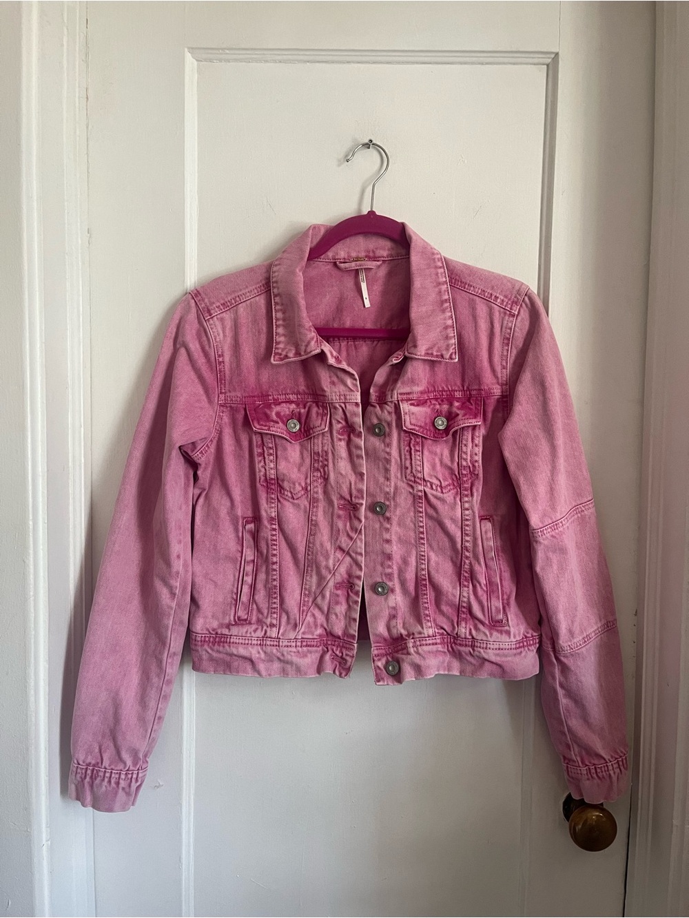 FREE PEOPLE x We The Free Rumors Denim Jacket in Pink